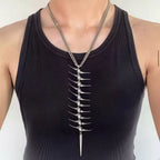 Gothic Y2K Spike Fishbone Waist Chain Necklace — Zinc Alloy