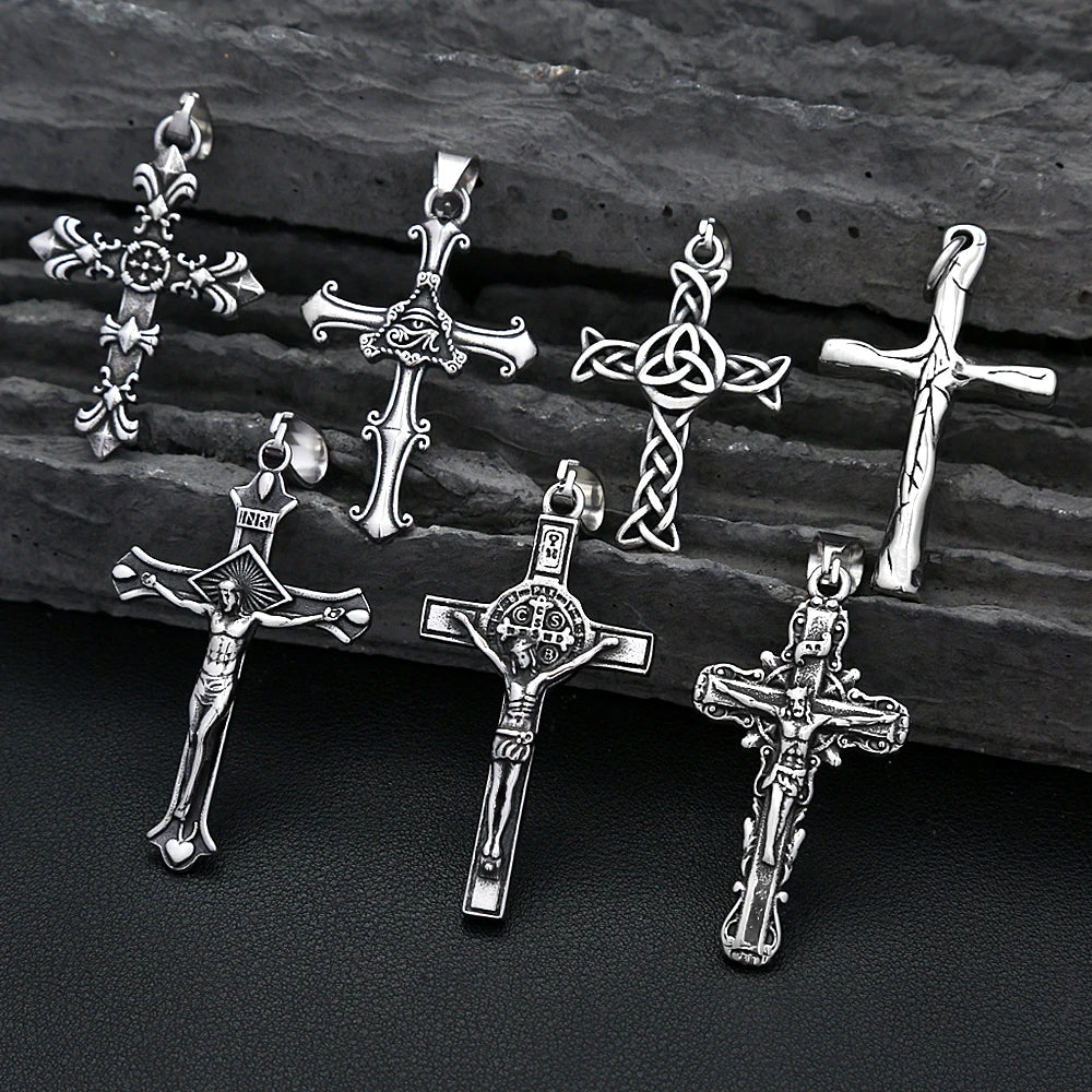 Fashion 316L Stainless Steel Christian Cross Necklace For Men Women Hip Hop Cool Religious Charm Pendant Punk Jewelry