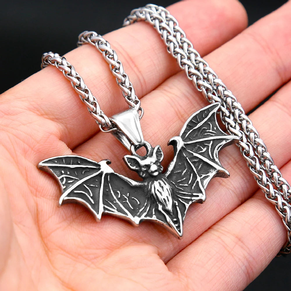 Gothic Bat Steel Pendant Necklace Punk Biker Animal