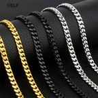 UELF 3/5/7/9/11mm Men's Silver Color Necklace Stainless Steel Cuban Link Chain for Mens Womens Basic Black Gold Tone Chokers