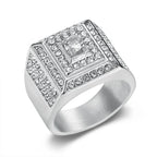 Iced Out Crystal Zircon Square Ring — Stainless Steel