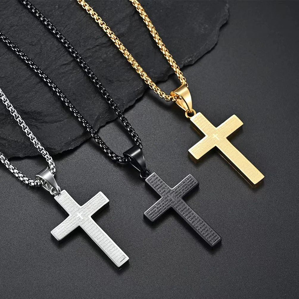 European & American Style Engraved Cross Choker, Minimalist Versatile Titanium Steel Necklace, Daily Commute Accessory