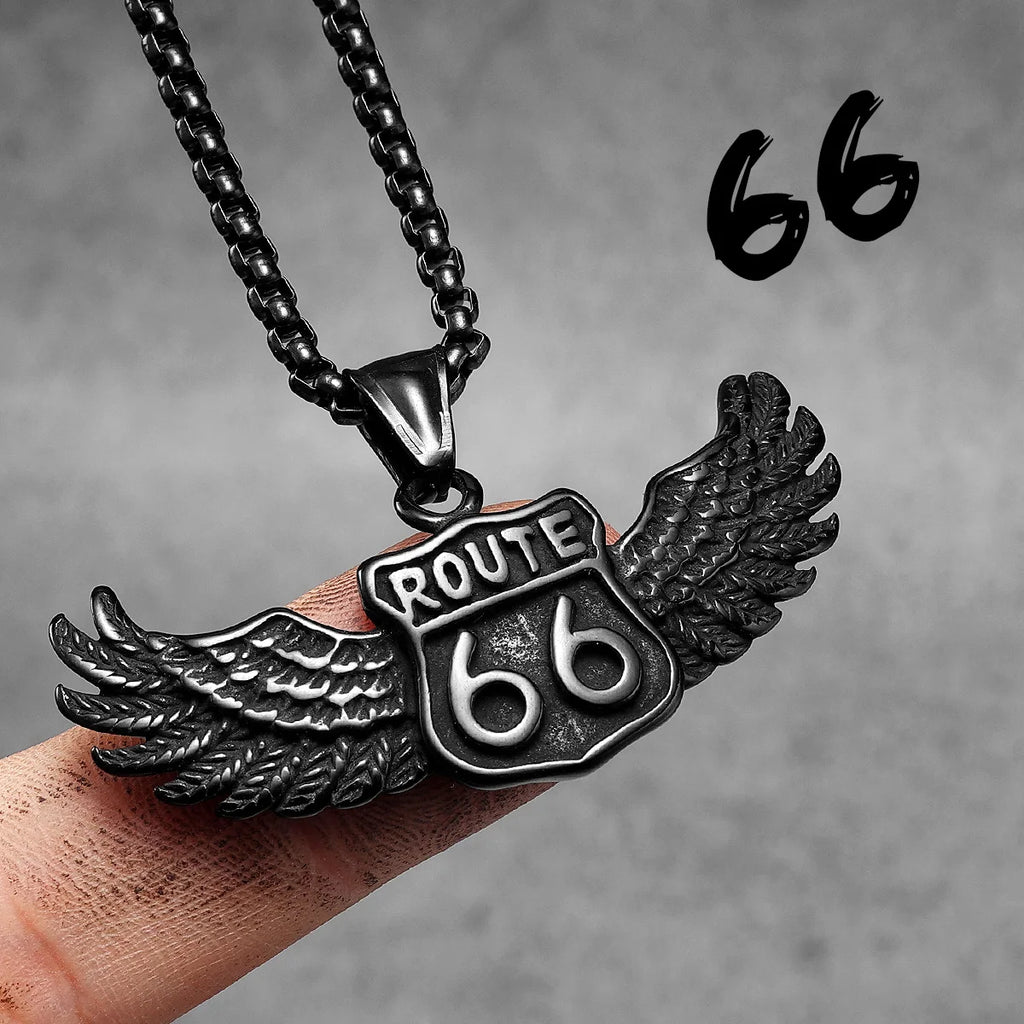 Punk Motorcycle Series Rider Route66 Stainless Steel Men Necklace Pendant Chain New in For Women Fashion Jewelry Gifts Wholesale