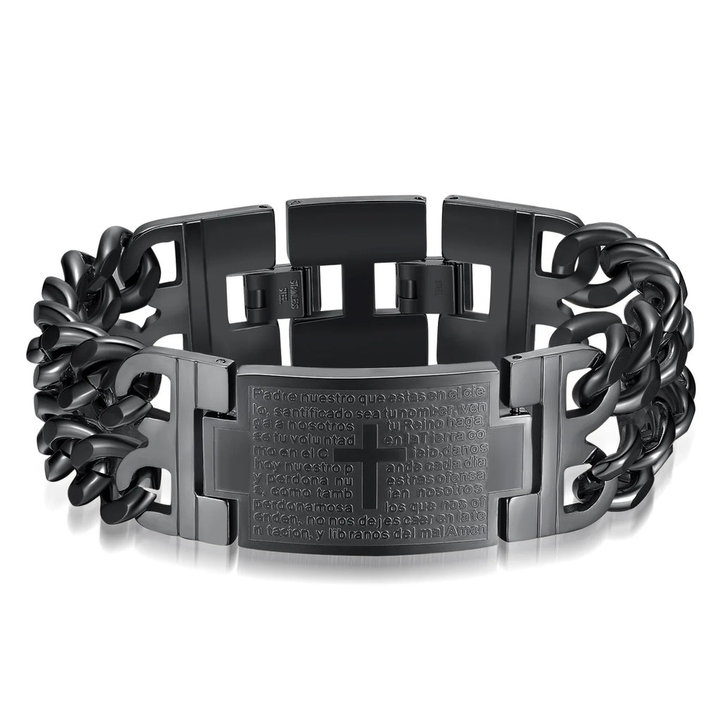 HNSP 24MM Width 316L Stainless Steel Cuban Chain Cross Bracelet For Men Jewelry Male Hand Chain Wrap Bracelets Punk