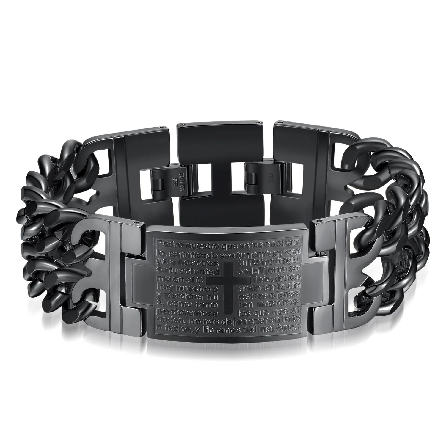 HNSP 24MM Width 316L Stainless Steel Cuban Chain Cross Bracelet For Men Jewelry Male Hand Chain Wrap Bracelets Punk