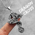 Dragon Circling Cross Religion Stainless Steel Men Women Necklaces Pendants Chain Punk Trendy Jewelry Creativity Gift Wholesale