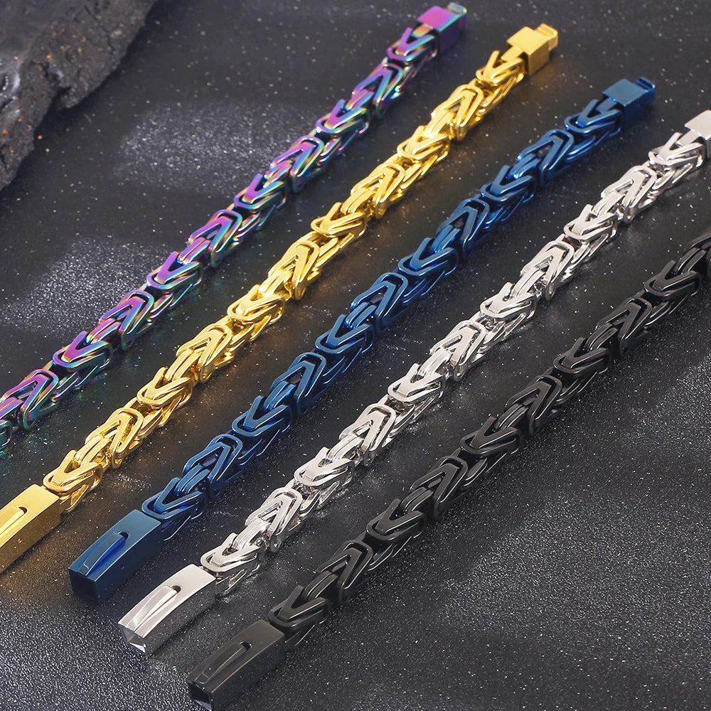 Gold Color Bracelet for Men Stainless Steel 8MM V Shape Chain Men's Wrist Arm Jewelry Birthday Gifts for Boys Him