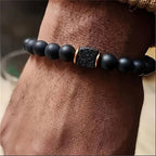 Adjustable Elastic Beaded Bracelet 8mm Round Beads — Black-Tone
