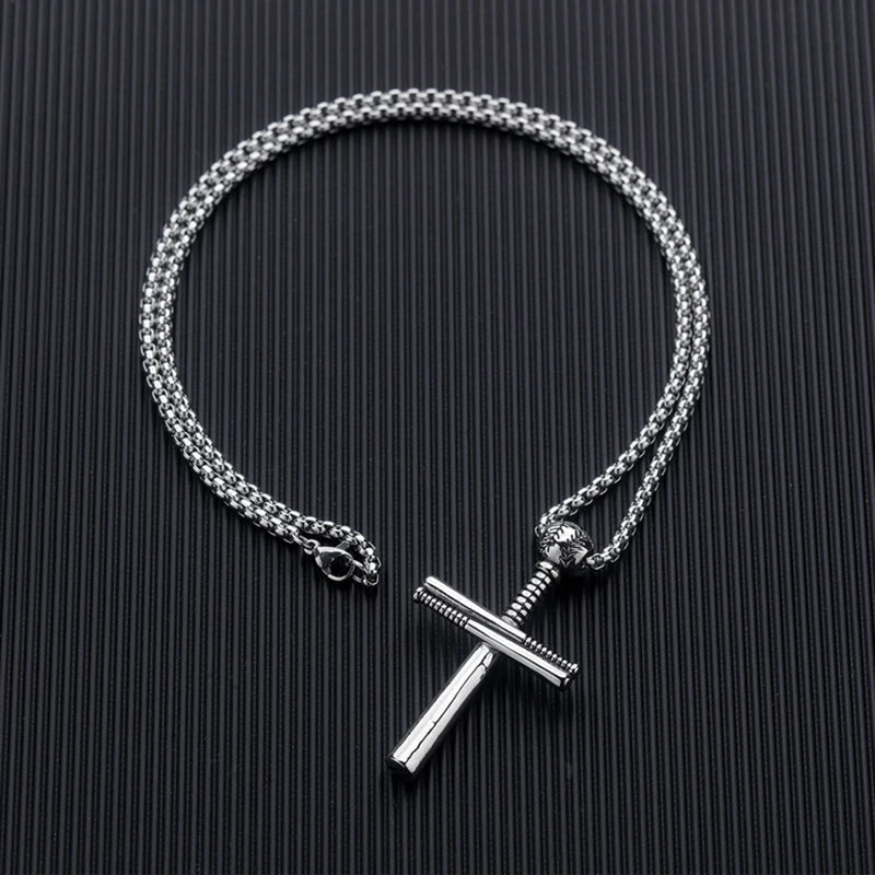 Cross Baseball Pendant Necklace Stainless Steel
