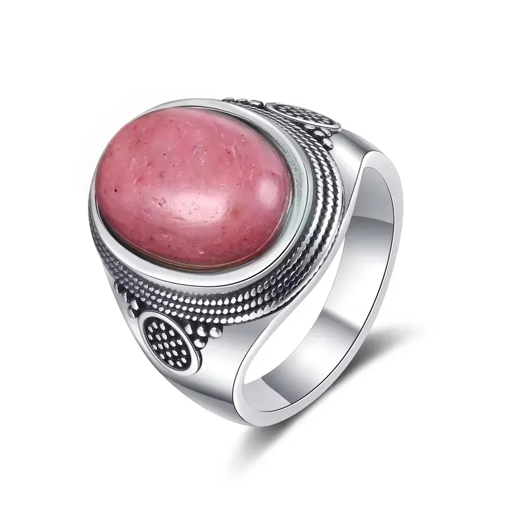 Vintage 925 Sterling Silver Ring Natural Moonstone Ring 10*14mm Oval Large Stone Retro Fine Jewelry Gift For Men