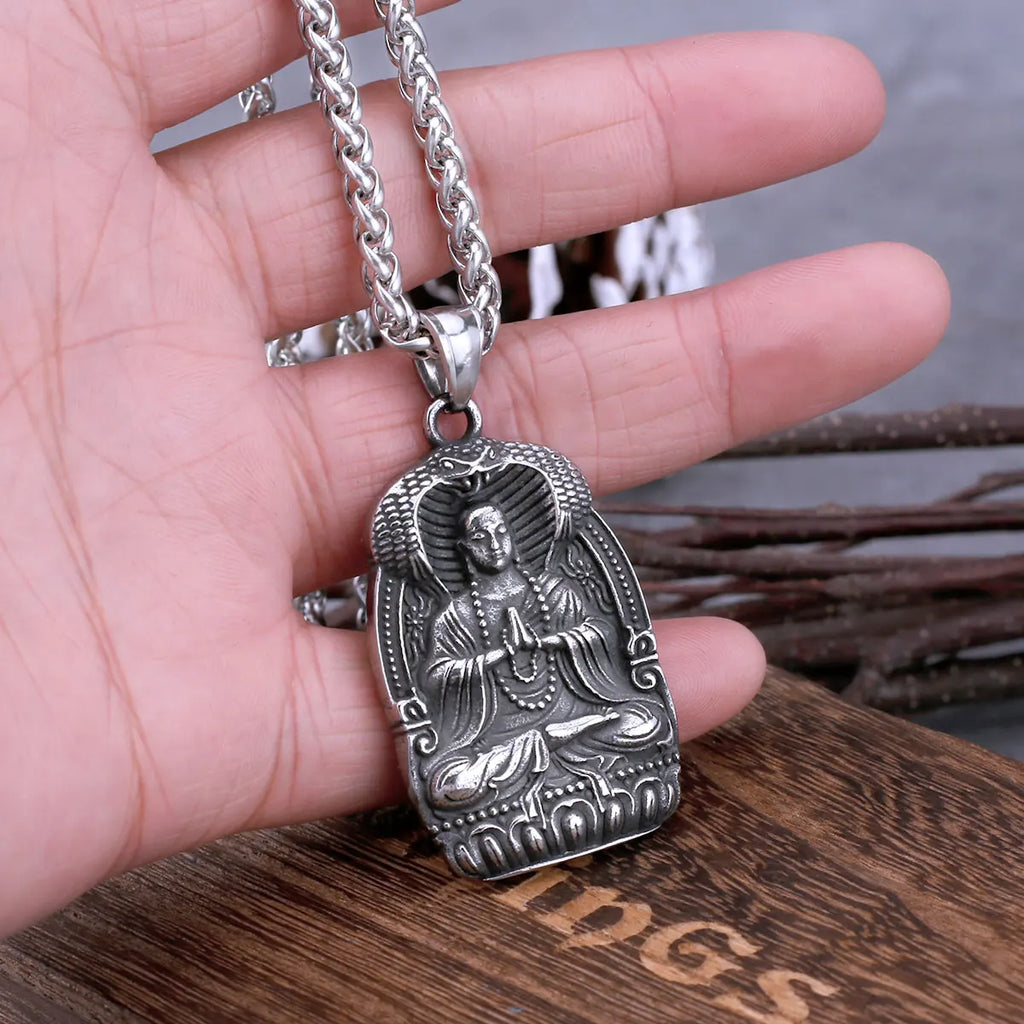 Stainless Steel Fashion Bodhisattva Buddha Necklace Men and Women Vintage Amulet Pendant Necklace Keel Chain Male Jewelry Gift