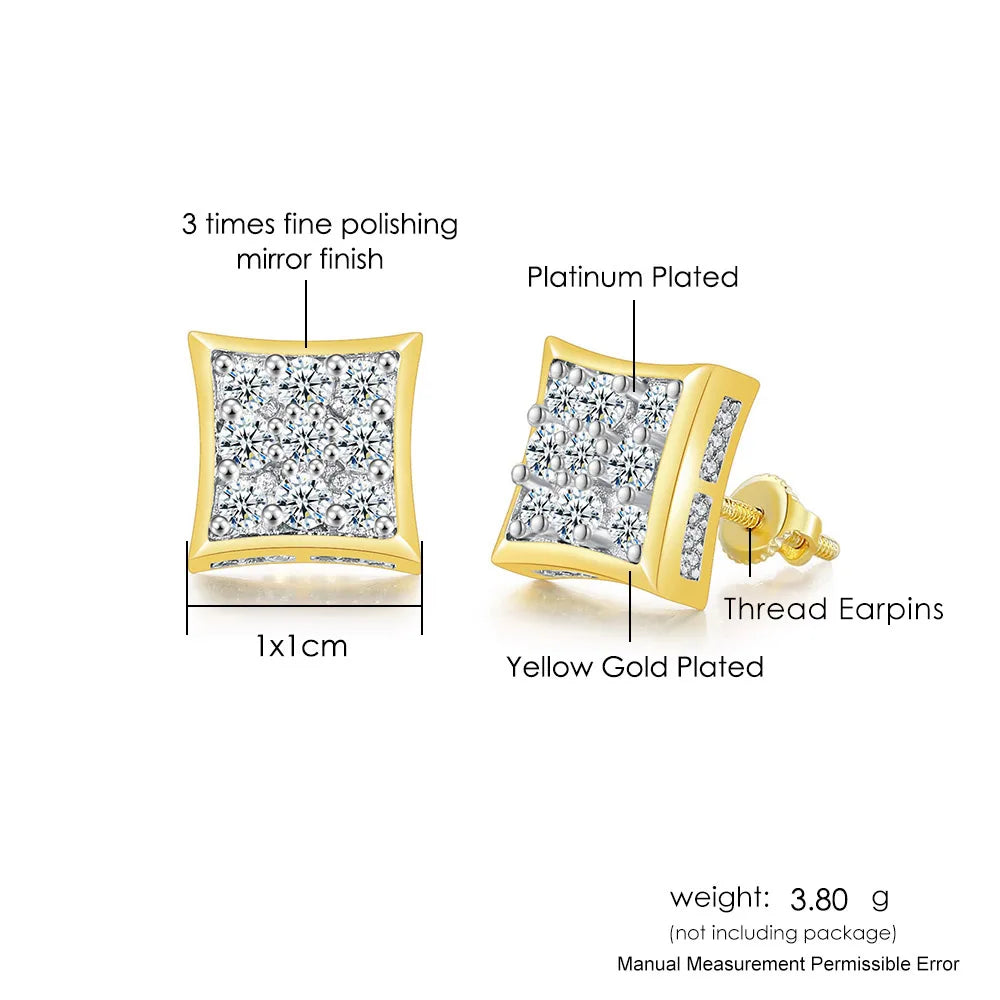 Iced Out Round Square Stud Earrings — Gold