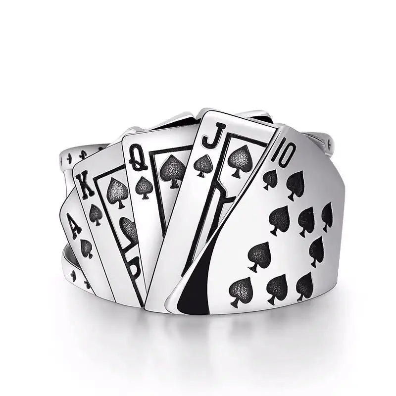 Buyee Silver Unique Ring Finger Excellent Poker Open Ring for Woman Man Fashion Punk Fine Jewelry Circle with Box