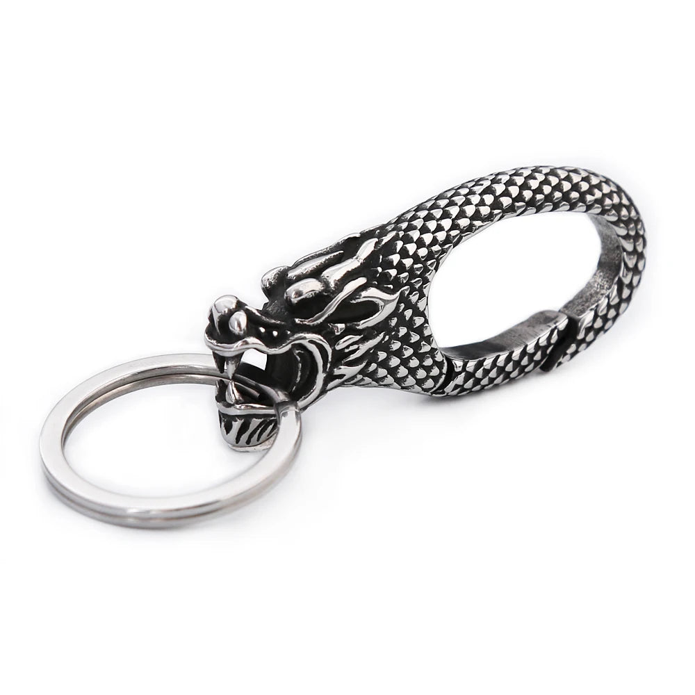 Viking Dragon Head Keychain — Stainless