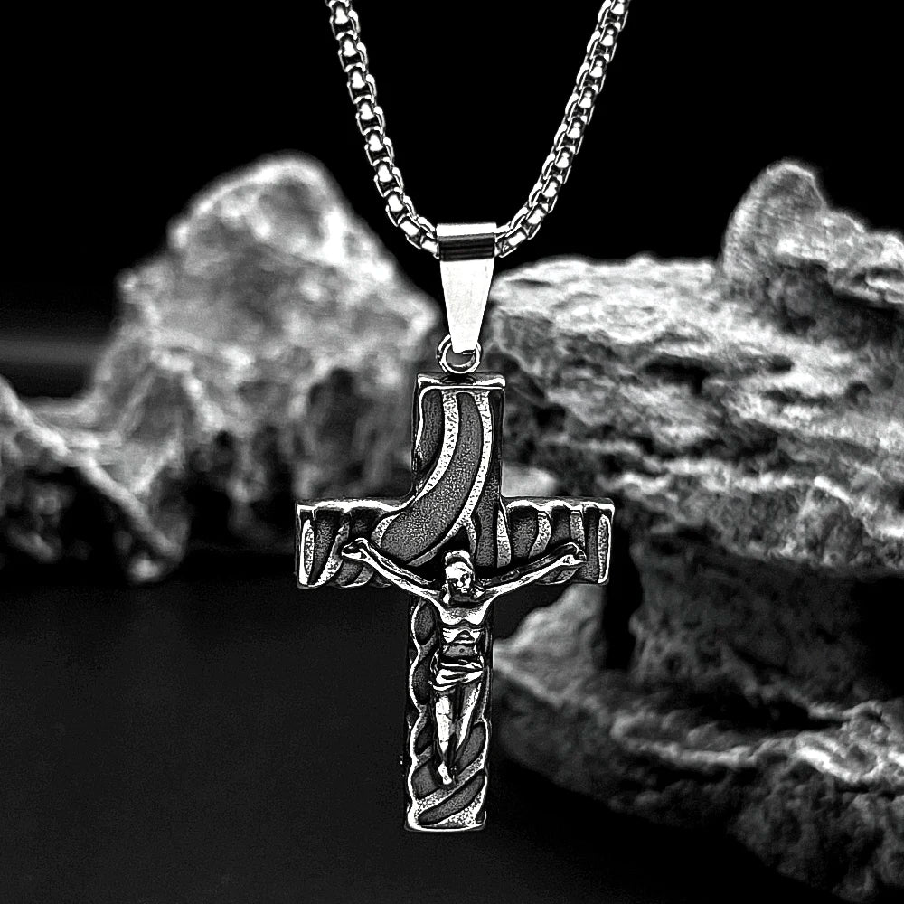 Cross Jesus Christ Silver Pendant Retro Crucifix