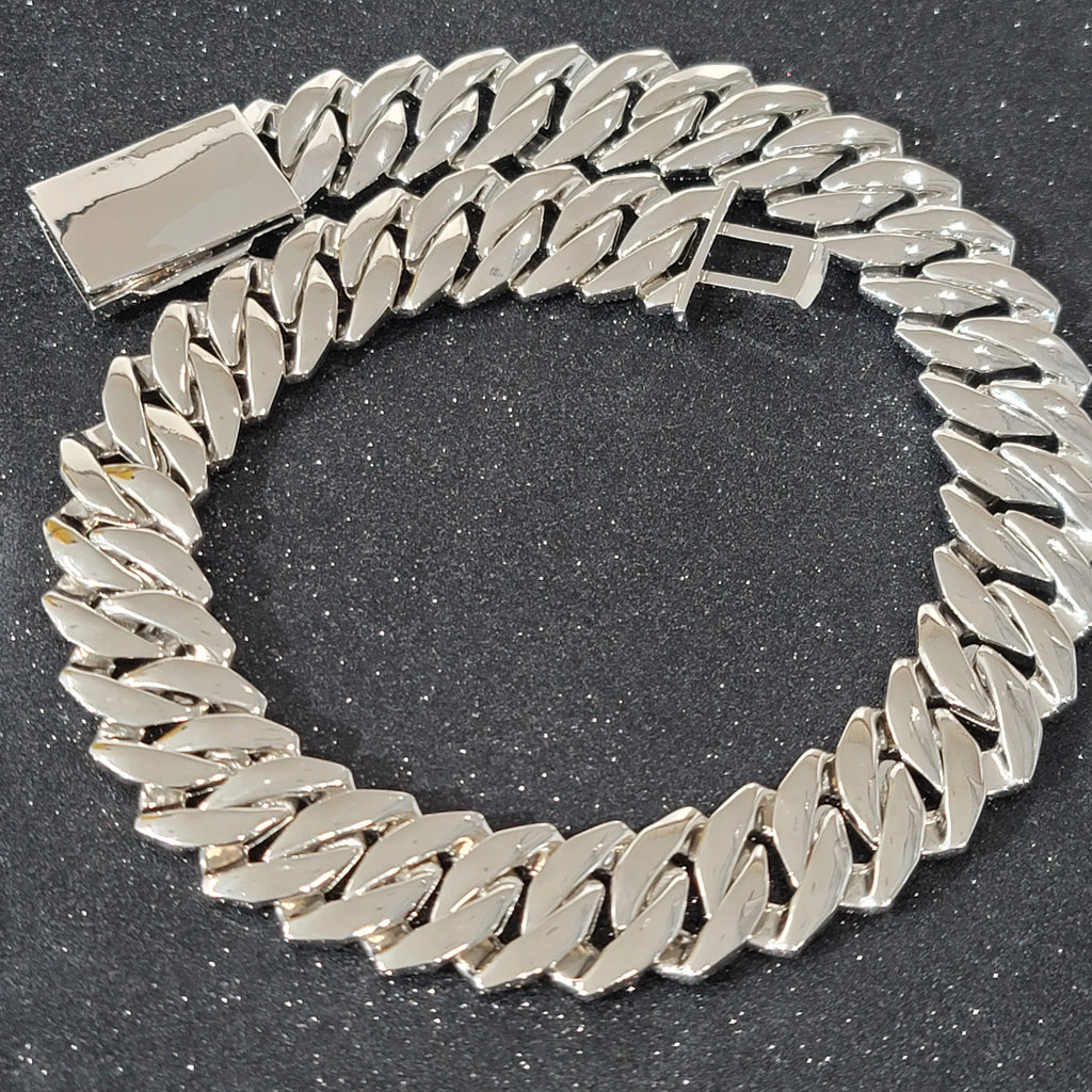 Fashion 24MM Diamond-Shaped Cuban Chain Durable Laser Engraving On The Back Icy Hip Hop Necklace Rap Bracelet Gift For