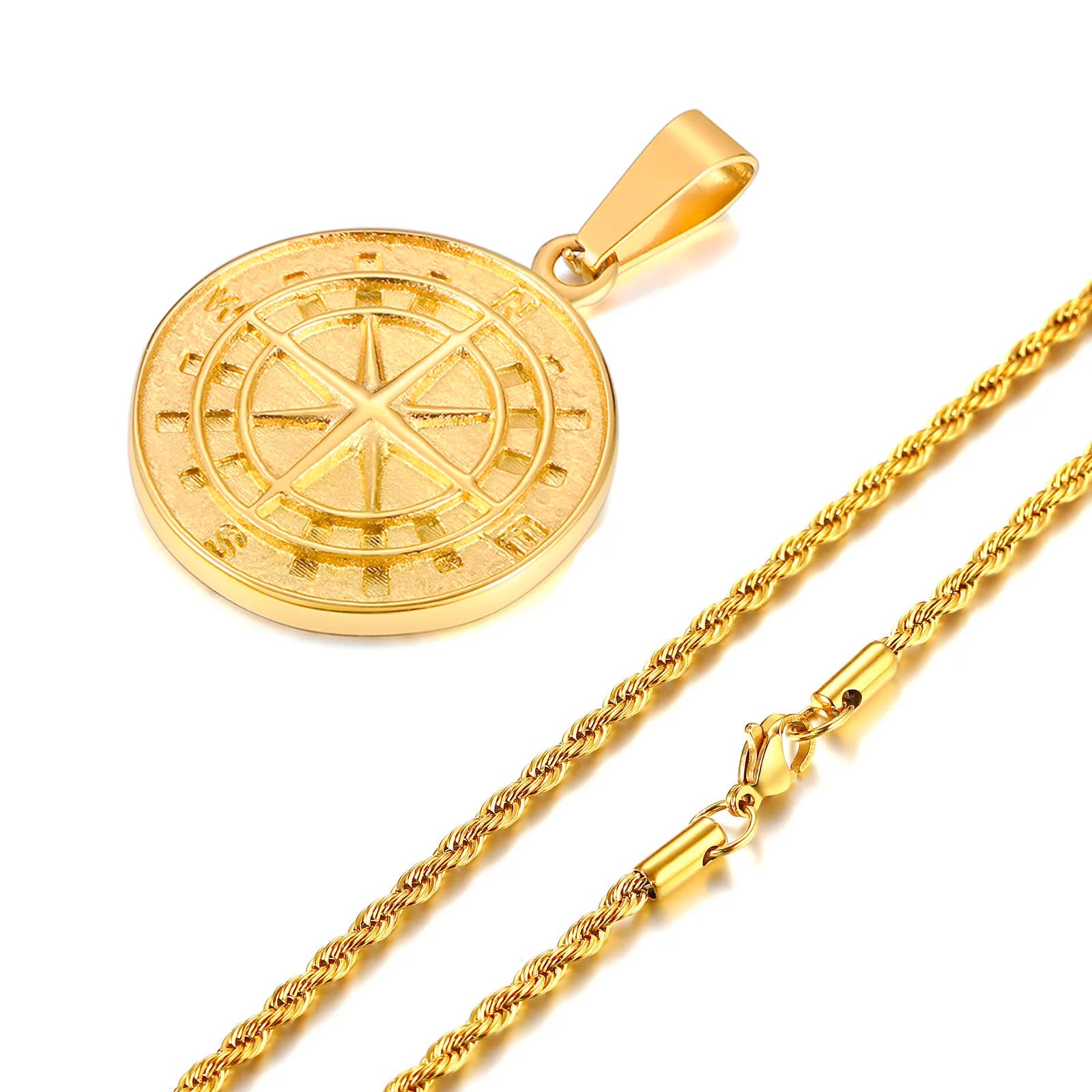 Compass Anchor Medal Pendant — Gold