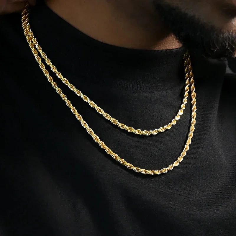 Vnox 3mm/5mm Cuban Chain Necklace for Men,Twisted Rope Links Collar,Stacked Stainless Steel Simple Basic Classic Unisex Necklace