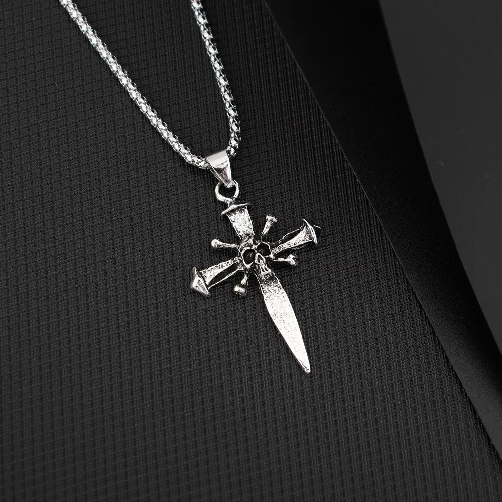 Cross Skull Pendant Necklace — Stainless Steel