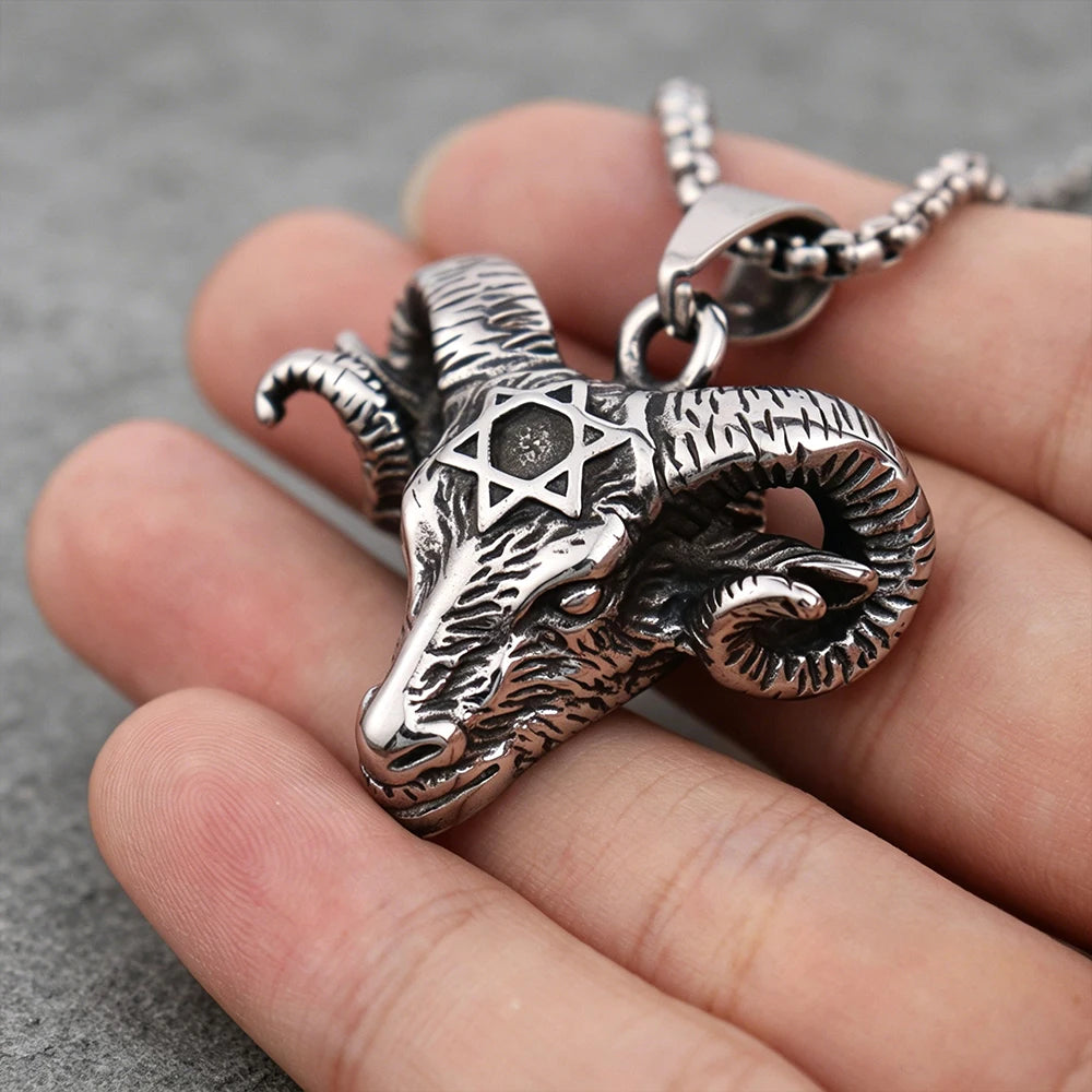 Gothic Pentagram Goat Head Pendant Necklace — Stainless Steel
