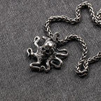 Gothic Pirate Octopus Skull Necklace Pendant Men Retro Street Rock Stainless Steel Octopus Necklace Chain Jewelry