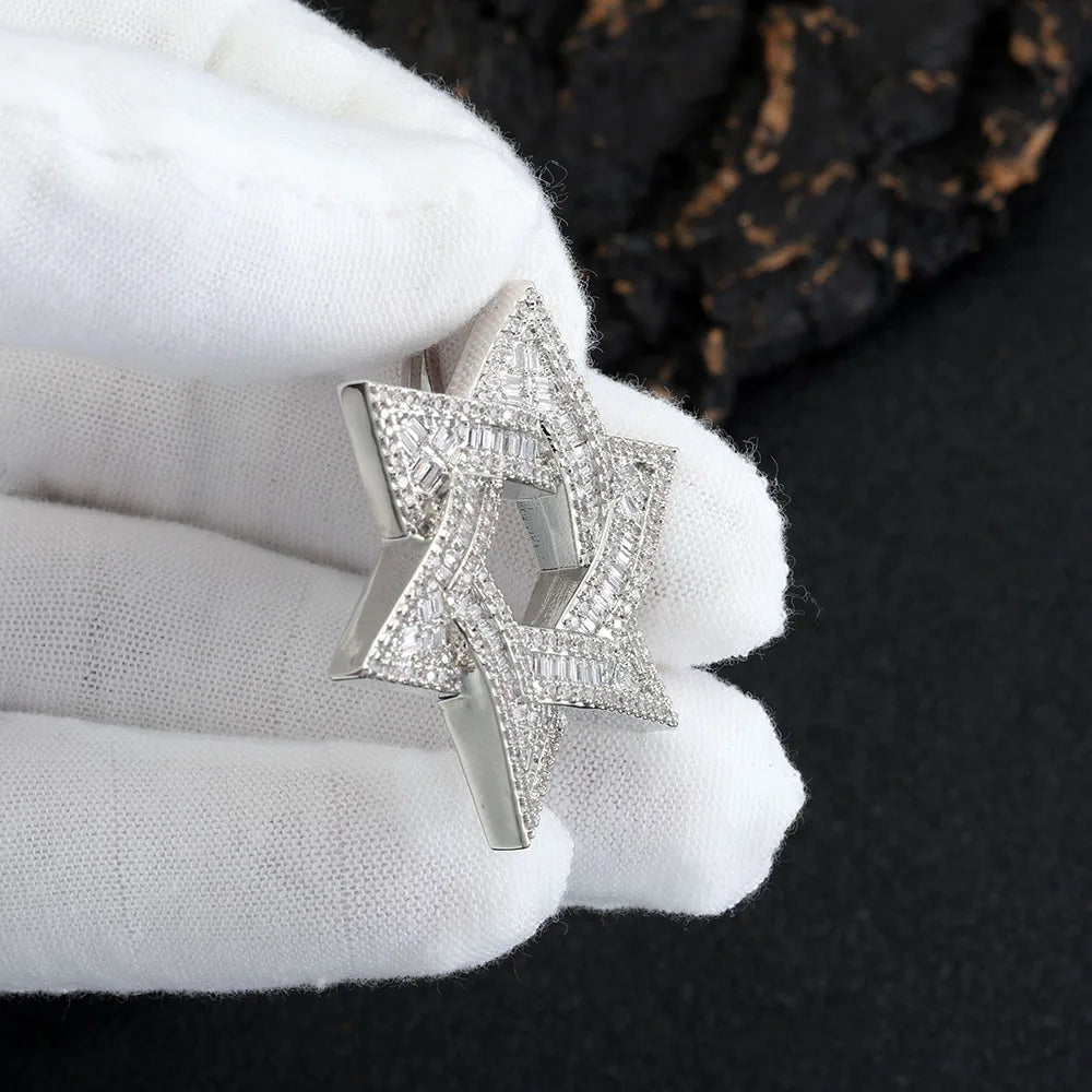 Iced Out Hexagram Pendant Stainless Steel