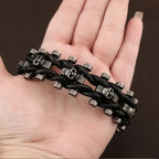 Skull Leather Bracelet Black — 316L Stainless Steel