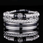 3pcs Set Men Bracelet Stainless Steel Rope Bangles Men Skull Bracelets with Tigereye Natural Stone Gift Accessories