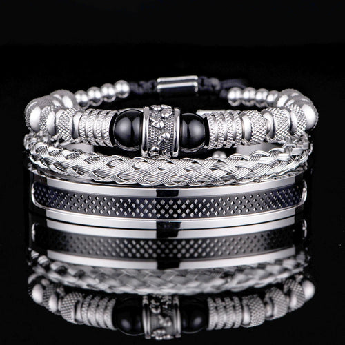 3pcs Set Men Bracelet Stainless Steel Rope Bangles Men Skull Bracelets with Tigereye Natural Stone Gift Accessories