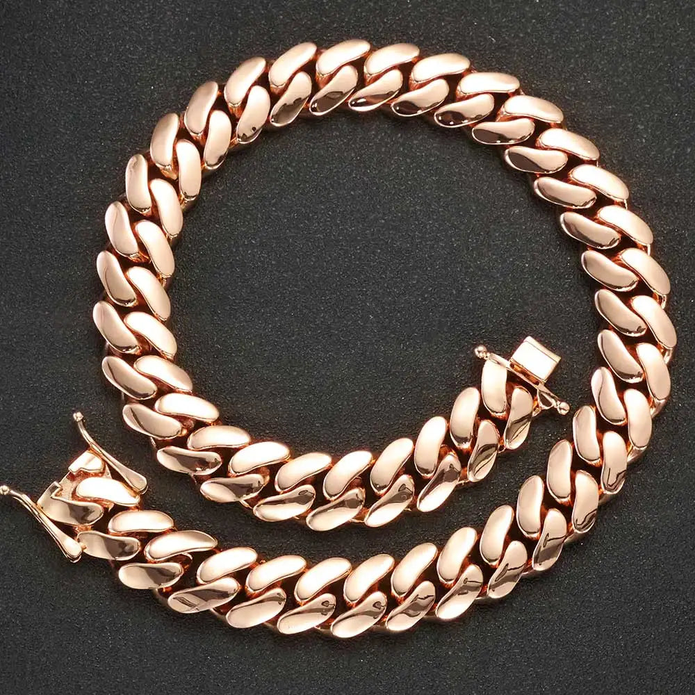 Rose Gold Cuban Chain Necklace Smooth 22MM