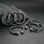 U7 Stainless Steel 6mm Wide Twristed Cable Open Bangle Cuff for Man Skull Dragon Long Charm End Rock Gothic Punk Jewelry Gift