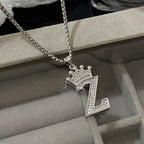 Freetry 26 Letters A-Z Zircon Crown Pendant Necklace for Women Men Punk Initial Alphabet Necklaces Hip Hop Choker Chain