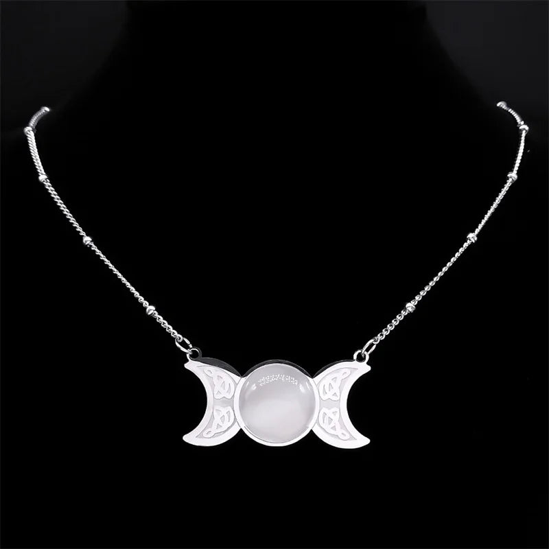 Celtic Moon Pendant Necklace — Stainless Steel