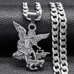SAINT MICHAEL PROTECT US Archangel Stainless Steel Pendant Necklace for Women Men Gold Color Necklace Choker Jewelry
