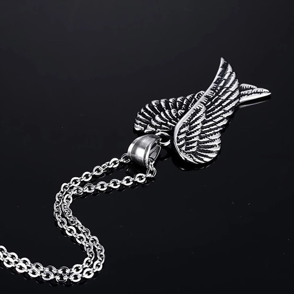 Angel Wing Cross Pendant Necklace — Zinc Alloy