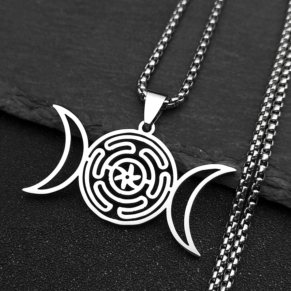 Hekate Wheel Moon Sun Pendant — Stainless