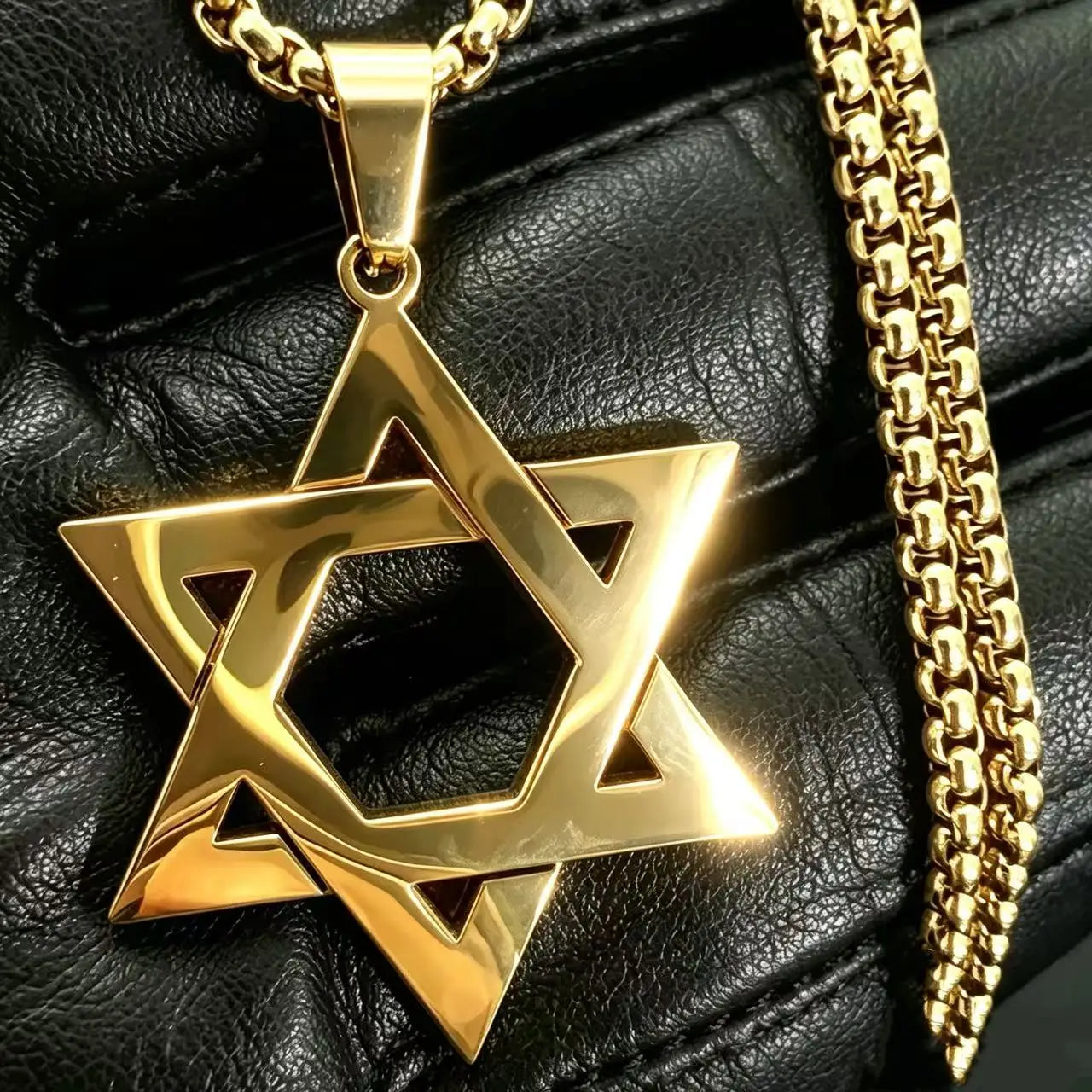 HNSP 316L Stainless Steel Star of David Pendant Necklace For Men Hexagram David Star Jewelry, Vintage Box Chain