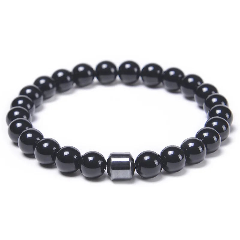 Natural Obsidian Stone Bracelet Magnetic Anxiety Relief Healthy Women Men Smoking Cessation Weight Loss Black Beads