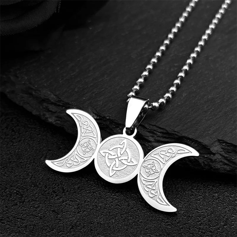 Viking Steel Pendant Wiccan Triple Moon Goddess