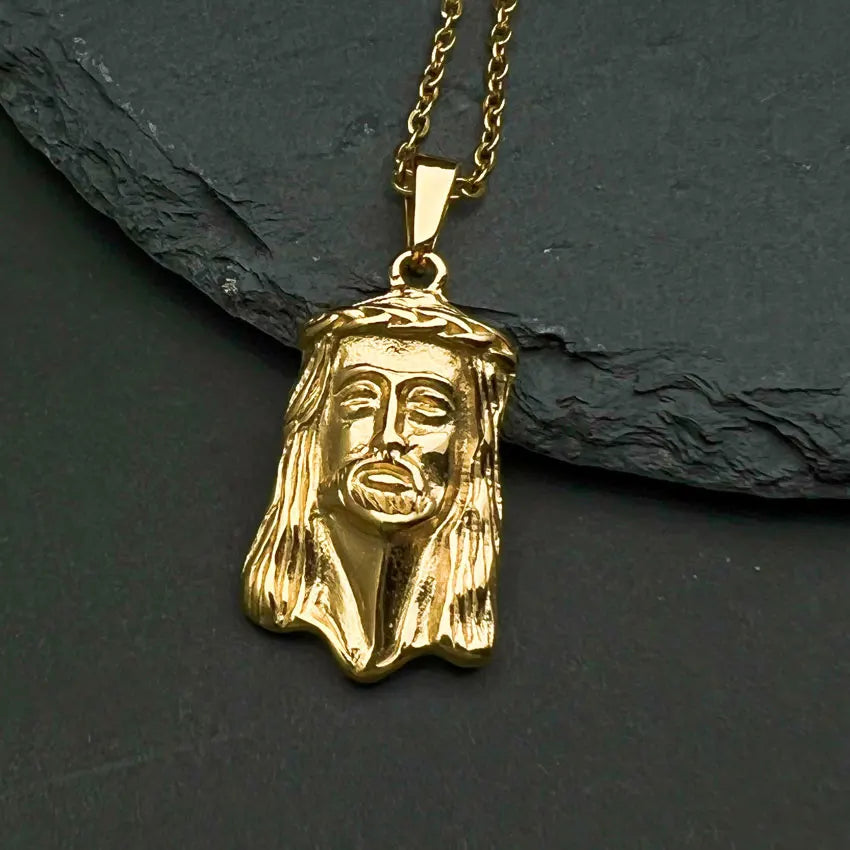Classic Jesus Old Man Head Face Pendant Religious Stainless Steel Christian Thorns Jesus Head Charms Necklace Jewelry