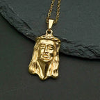 Classic Jesus Old Man Head Face Pendant Religious Stainless Steel Christian Thorns Jesus Head Charms Necklace Jewelry