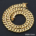 Gold Cuban Chain Necklace 15MM Smooth 18K