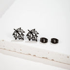Hollow Maple Leaf Stud Earrings Classic Simple — Stainless Steel