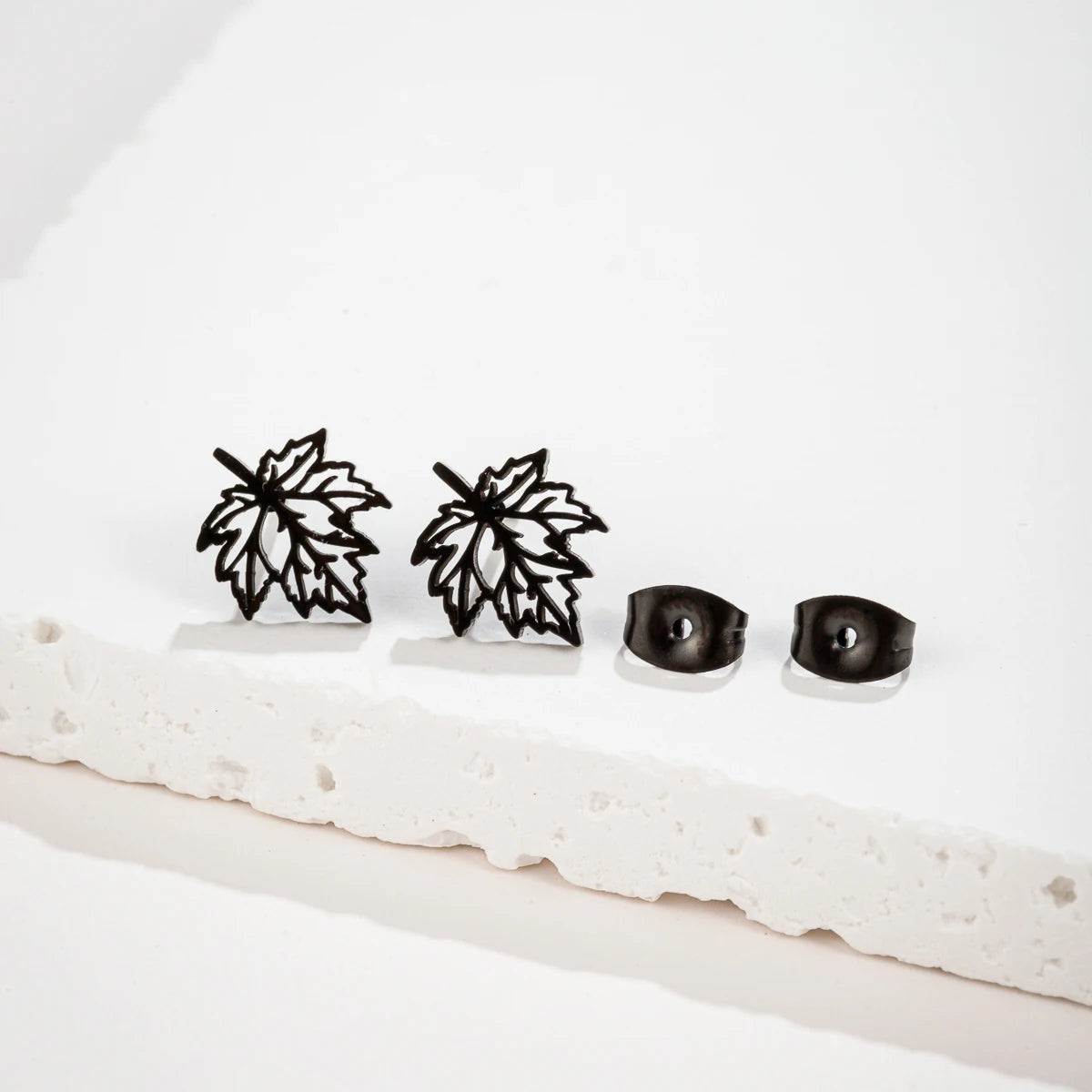 Hollow Maple Leaf Stud Earrings Classic Simple — Stainless Steel