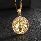 Virgin Mary Medal Iced Pendant Necklace
