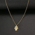 Vintage Hamsa Fatima Hand Pendant Natural Stone Evil Eye Necklace for Women Men Unisex Hollow Creative Clavicle Choker Jewelry
