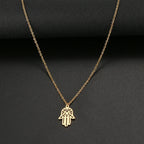Vintage Hamsa Fatima Hand Pendant Natural Stone Evil Eye Necklace for Women Men Unisex Hollow Creative Clavicle Choker Jewelry