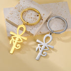 LIKGREAT Eye of Horus Keychain Ancient Egypt Ankh Cross Keyring for Women Men Stainless Steel Talisman Cross Jewelry