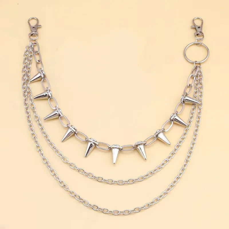 Punk Spike Rivet Layered Metal Chain Keychains For Men Women Pants Jeans Biker Gothic Rock Belt Chains Jewelry Accessories Gift