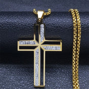 Catholic Open Cross Rhinestone Pendant Necklace — Stainless Steel